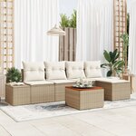 vidaXL Set de canapé de jardin de 6 pièces avec coussins Beige Poly Rattan Acacia
