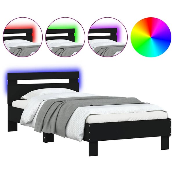 vidaXL Cadre de lit sans matelas avec lumières LED noir 75x190 cm