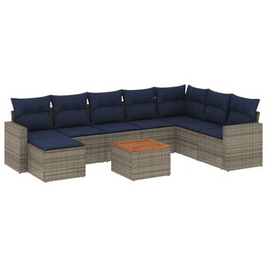 vidaXL Salon de jardin 9 Pièces avec coussins gris résine tressée