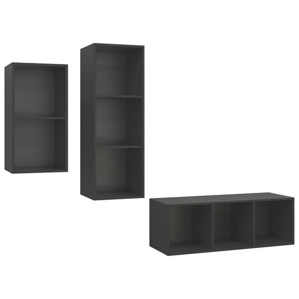 vidaXL Ensemble de meubles TV 3 Pièces Gris Bois d'ingénierie