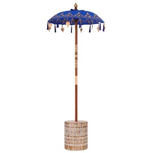 vidaXL Parasol avec Base Bleu et Marron 250 cm Coton et bois