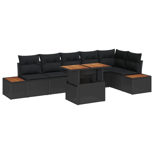 vidaXL Ensemble de jardin de 7 pièces avec coussins en poly rotin noir
