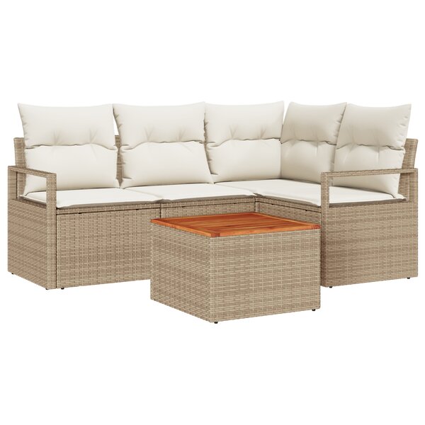 vidaXL Ensemble de jardin 5 pièces avec des coussins beige en polyrotin et acacia