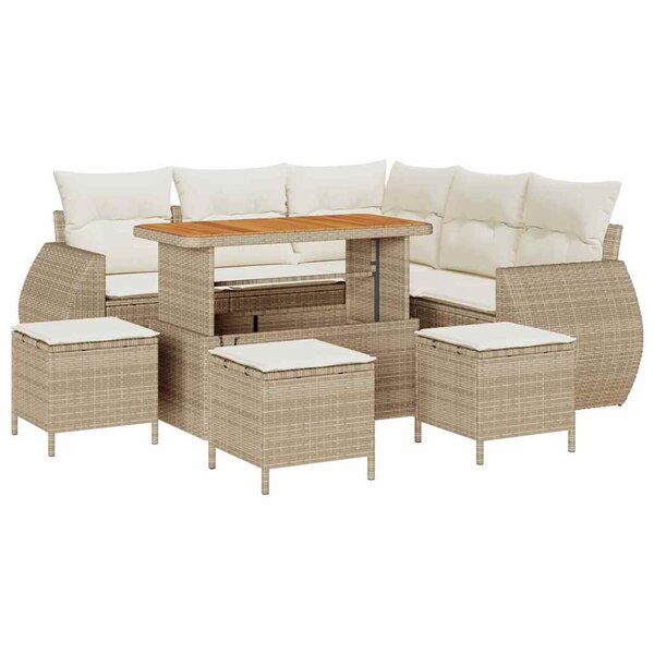 vidaXL Ensemble de canapé de jardin 9 Pièces Beige polyrotin