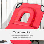 Bain de soleil pliable transat inclinable 4 positions chaise longue de lecture 3 coussins fournis rouge