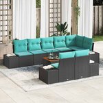 vidaXL Ensemble de canapé de jardin avec coussin 9 Pièces Noir Poly rotin