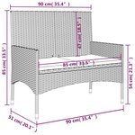 vidaXL Banc de Jardin à 2 Places avec Coussins Noir Résine Tressée