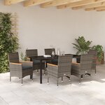 vidaXL Ensemble de Salle à Manger de Jardin de 7 pièces avec Coussins en Poly Rattan Gris
