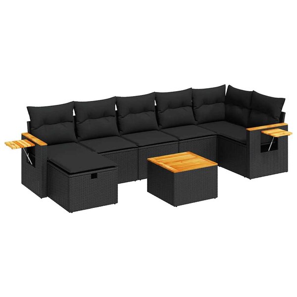 vidaXL Salon de jardin 8 Pièces avec coussins noir résine tressée