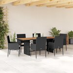 vidaXL Ensemble à manger de jardin coussins 7Pièces Noir Résine tressée