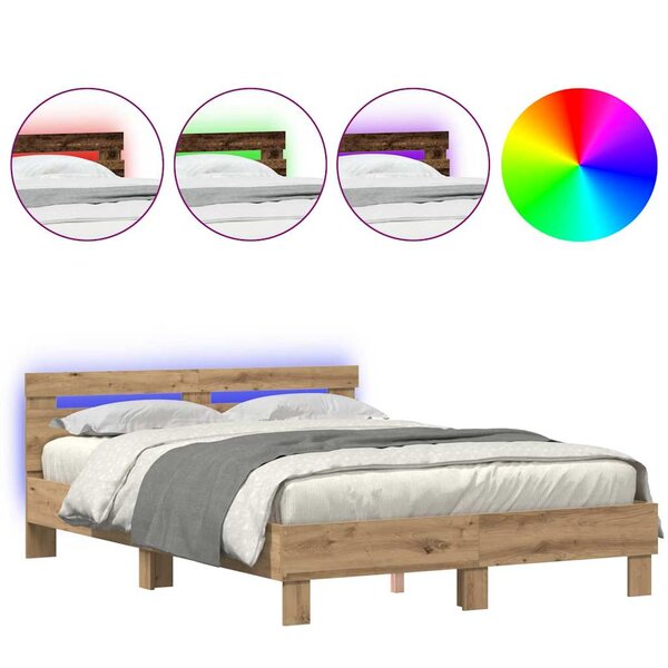 vidaXL Cadre de lit chêne artisanal 140 x 190 cm Bois d'ingénierie