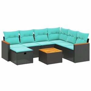 vidaXL Salon de jardin 8 Pièces avec coussins noir résine tressée