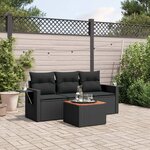 vidaXL Salon de jardin 4 Pièces avec coussins noir résine tressée