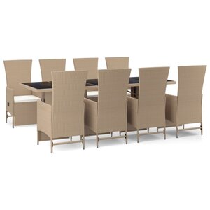 vidaXL Ensemble à manger de jardin et coussins 9 Pièces beige Poly rotin