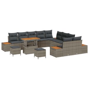 vidaXL Ensemble de canapé de jardin avec coussin 13 Pièces Gris