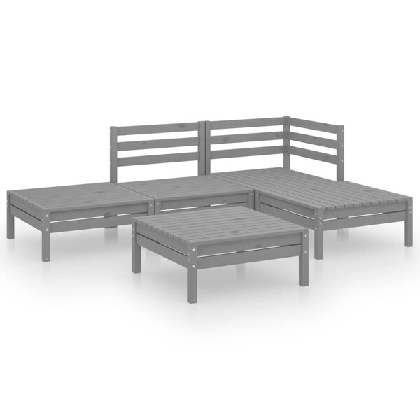 Salon de jardin meuble d'extérieur ensemble de mobilier 5 pièces bois de pin massif gris 02_0016557