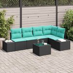 vidaXL Ensemble de canapé de jardin Noir et turquoise polyrotin