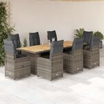vidaXL Ensemble de bistro de jardin 9 Pièces coussins gris poly rotin