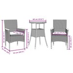 vidaXL Ensemble à manger de jardin et coussins 3 Pièces noir rotin acacia