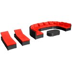 vidaXL Salon de jardin 13 Pièces avec coussins Résine tressée Rouge