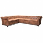 vidaXL Canapé d'angle Chesterfield 6 Places Cuir artificiel Marron