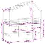 vidaXL Lit superposé et échelle et toit blanc 90x200cm bois pin massif