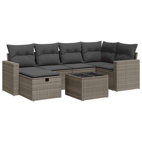 vidaXL Salon de jardin avec coussins 7 Pièces gris résine tressée