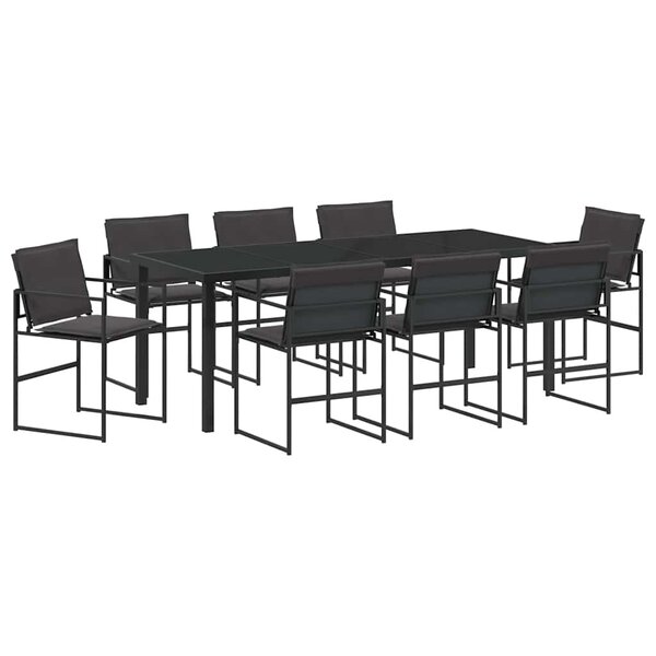 vidaXL Ensemble de salle à manger pour jardin 9 Pièces Noir