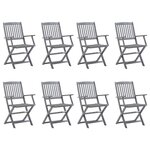 vidaXL Chaises pliables d'extérieur lot de 8 et coussins Bois d'acacia