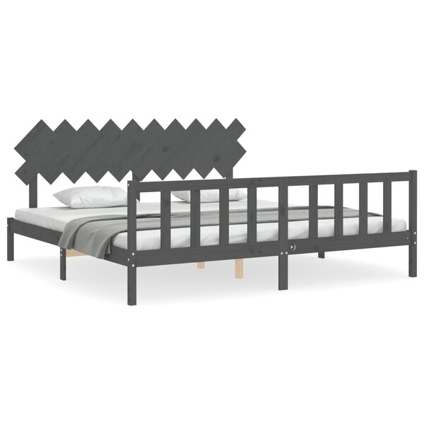 vidaXL Cadre de lit avec tête de lit gris 200x200 cm bois massif