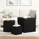 Ensemble de 3 tables d'appoint empilables en bois d'ingénierie noir