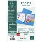 Paquet de 25 chemises Double Poche ROCK''S 210 - double A4 ou A3 - 24x32cm - Bleu EXACOMPTA