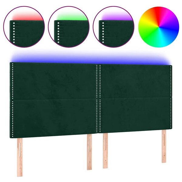 vidaXL Tête de lit à LED Vert foncé 200x5x118/128 cm Velours