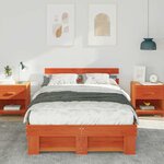 vidaXL Cadre de lit avec tête de lit Brun cire 135 x 190 cm Pin massif