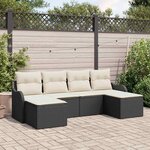 vidaXL Ensemble de canapé de jardin 6 Pièces Noir  blanc Poly rotin