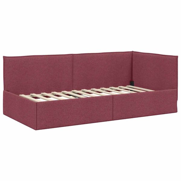 vidaXL Cadre de lit d'angle Rouge bordeaux 90 x 200 cm tissu