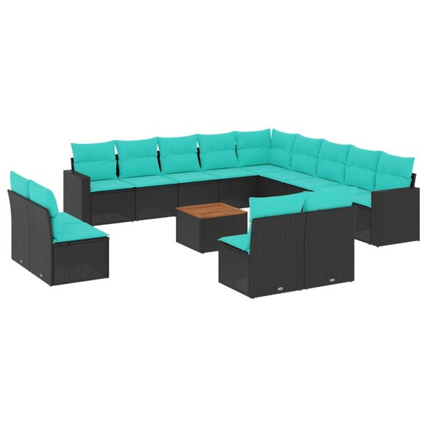 vidaXL Salon de jardin avec coussins 14 Pièces noir résine tressée