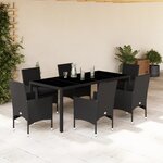 vidaXL Ensemble à manger de jardin et coussins 7 Pièces noir rotin acacia