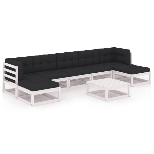 vidaXL Salon de jardin avec coussins 8 Pièces blanc bois de pin massif
