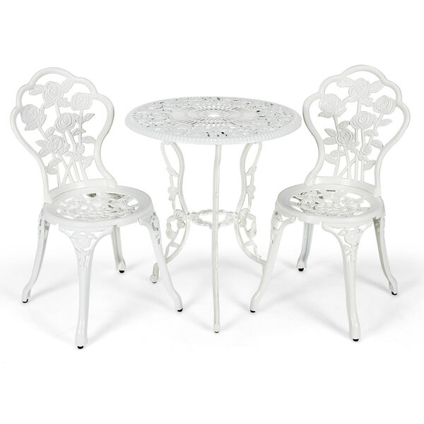 Lot de 3 ensemble table ronde et 2 chaises 60 x 68 5 cm confortable et résistant aux intempéries style antique en fonte d'aluminium blanc 20_0012000