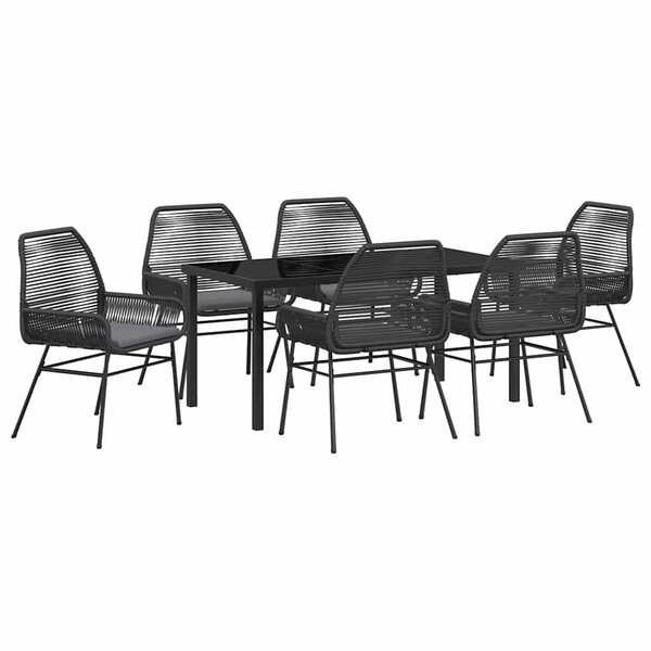vidaXL Ensemble de salle à manger pour jardin 7 Pièces Noir polyrotin