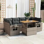 vidaXL Salon de jardin avec coussins 7 Pièces gris résine tressée