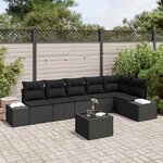 vidaXL Ensemble de canapé de jardin avec coussin 7 Pièces Noir Poly rotin