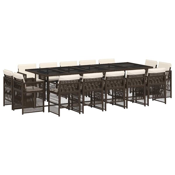 vidaXL Ensemble à manger de jardin avec coussins 15 Pièces marron rotin