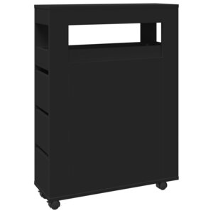 vidaXL Meuble étroit de salle de bain à roulettes noir