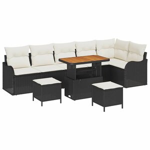 vidaXL Ensemble de canapé de jardin avec coussin 9 Pièces Noir et Crème