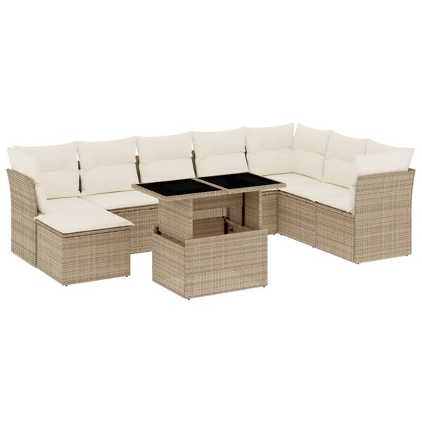 vidaXL Salon de jardin avec coussins 9 Pièces beige résine tressée