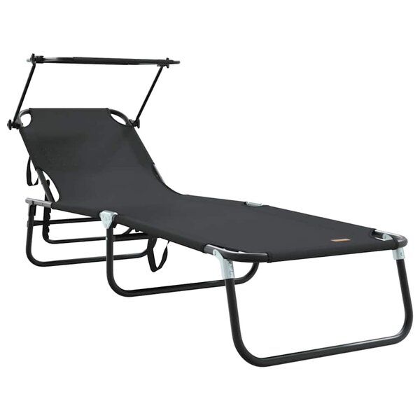 vidaXL Chaise longue pliante avec coussin Noir 56 x 190 x 81cm tissu