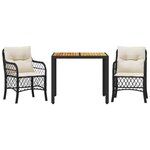 vidaXL Ensemble de bistro 3 Pièces avec coussins noir résine tressée