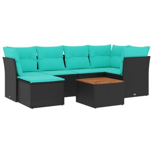 vidaXL Salon de jardin 7 Pièces avec coussins noir résine tressée